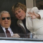 New York Yankees principal owner George Steinbrenner, left, and his daughter Jessica Steinbrenner, Yankees general partner and vice chairperson, chat during the team's first regular season baseball game at the new Yankee Stadium on Thursday, April 16, 2009, in New York. The Yankees face the Cleveland Indians in their home-opener. (AP Photo/Kathy Willens)