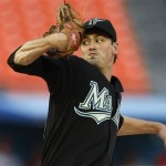 Florida Marlins' Andrew Miller throws to the Arizona Diamondbacks during the fourth inning of a baseball game in Miami, Thursday, May 21, 2009. (AP Photo/J Pat Carter)