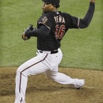 Arizona Diamondbacks' Tony Pena, of the Dominican Republic, throws against the Atlanta Braves in the 11th inning of a baseball game, Saturday, May 30, 2009, in Phoenix. Pena pitched two scoreless innings and the Diamondbacks defeated the Braves 3-2 in 11 innings. (AP Photo/Ross D. Franklin)