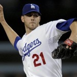 Los Angeles Dodgers' Jon Garland pitches during the first inning of a baseball game against the Arizona Diamondbacks, Thursday, Sept. 3, 2009, in Los Angeles. (AP Photo/Gus Ruelas)