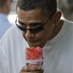 President Barack Obama enjoys a shave ice at Island Snow in Kailua, Hawaii Friday, Jan. 1, 2010. The Obamas are in Hawaii for the holidays. (AP Photo/Alex Brandon)