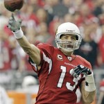 Arizona Cardinals' Kurt Warner throws during the first half of an NFL wild-card playoff football game against the Green Bay Packers on Sunday, Jan. 10, 2010, in Glendale, Ariz. (AP Photo/Ross D. Franklin)