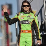 Driver Danica Patrick waves after being introduced in the Lucas Oil Slick Mist 200 ARCA series auto race at the Daytona International Speedway in Daytona Beach, Fla., Saturday, Feb. 6, 2010. (AP Photo/Dave Martin)