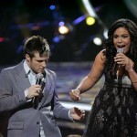 Finalists Jordin Sparks, right, and Blake Lewis perform the duet "I Saw Her Standing There," during the finale of 'American Idol' at the Kodak Theatre. (AP Photo/Kevork Djansezian)