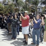Videographers gather outside Paris Hilton's residence Thursday, June 7, 2007 in the Hollywood Hills section of Los Angeles. (AP Photo/Nick Ut)