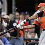 Toronto Blue Jays' Alex Rios hits during the second round of the All-Star Home Run Baseball Derby in San Francisco on Monday. AP Photo/Jeff Chiu
