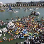 Spectators sit in their boats and rafts in McCovey Cove as they wait for the start of the All-Star Home Run Baseball Derby in San Francisco on Monday. AP Photo/Kevork Djansezian