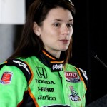 Danica Patrick talks with reporters during IndyCar auto-race testing at Barber Motorsports Park on Wednesday, Feb. 24, 2010, in Birmingham, Ala. (AP Photo/Butch Dill)
