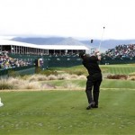 Phil Mickelson tees off on the par-three 16th hole during the final round of the Phoenix Open PGA golf tournament Sunday, Feb. 28, 2010, in Scottsdale, Ariz. (AP Photo/Jason Babyak)