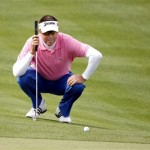 Robert Allenby, of Australia, lines up a putt on the ninth hole during the final round of the Phoenix Open PGA golf tournament Sunday, Feb. 28, 2010, in Scottsdale, Ariz. (AP Photo/Jason Babyak)