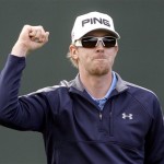 Hunter Mahan pumps his fist in celebration after making birdie on the 16th hole during the final round of the Phoenix Open PGA golf tournament Sunday, Feb. 28, 2010, in Scottsdale, Ariz. Mahan won with a final score 16-under 268. (AP Photo/Paul Connors)