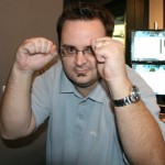 Yoda giving his 'Punch You in the Face Tuesday' pose during the Doug & Wolf show, Tuesday, March 2, 2010. (KTAR)