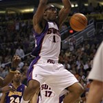 Phoenix Suns' Amare Stoudemire dunks against the Los Angeles Lakers during the second half of an NBA basketball game Friday, March 12, 2010, in Phoenix. The Lakers won 102-96. (AP Photo/Matt York)