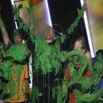 Host Kevin James, center, and kids gets slimed with at Nickelodeon's 23rd Annual Kids' Choice Awards on Saturday, March 27, 2010, in Los Angeles. (AP Photo/Matt Sayles)