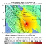 This image released by the U.S. Geological Survey shows a shake map of the Calexico, Calif. region on Sunday April 4, 2010. A strong earthquake south of the U.S.-Mexico border Sunday swayed high-rises in downtown Los Angeles and San Diego and was felt across Southern California and Arizona, knocking out power and breaking pipes in some areas but causing no major damage. The 7.2-magnitude quake struck at 3:40 p.m. in Baja California, Mexico, about 19 miles southeast of Mexicali, according to the U.S. Geological Survey. (AP Photo/U.S. Geological Survey)