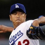 Los Angeles Dodgers starting pitcher Hiroki Kuroda, of Japan, throws to the plate during the first inning of their Major League Baseball game against the Arizona Diamondbacks, Thursday, April 15, 2010, in Los Angeles. (AP Photo/Mark J. Terrill)