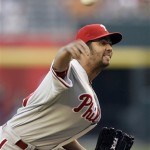 Philadelphia Phillies' Nelson Figueroa delivers a pitch against the Arizona Diamondbacks in the second inning of a baseball game Saturday, April 24, 2010, in Phoenix. (AP Photo/Paul Connors)