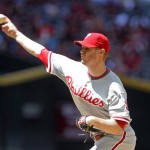 Philadelphia Phillies' Kyle Kendrick works against the Arizona Diamondbacks in the first inning of a baseball game Sunday, April 25, 2010, in Phoenix. (AP Photo/Paul Connors)