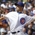 Chicago Cubs starter Ted Lilly delivers a pitch against the Arizona Diamondbacks during the first inning of a baseball game Thursday, April 29, 2010, in Chicago.(AP Photo/Nam Y. Huh)
