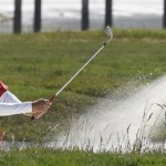 Stephen Ames hits out of a bunker on the 17th hole during the first round of the U.S. Open golf tournament Thursday, June 17, 2010, at the Pebble Beach Golf Links in Pebble Beach, Calif. (AP Photo/Chris Carlson)