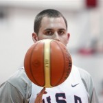 Team USA's Kevin Love spins a basketball on his finger during a USA Basketball men's national team practice, Tuesday, July 20, 2010 in Las Vegas. (AP Photo/Isaac Brekken)