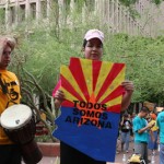 Protestors march against the enactment of SB1070, which went into effect in limited fashion Thursday, July 29. (Jim Cross/KTAR) 