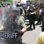 SB1070 demonstrations outside the 4th Avenue Jail in downtown Phoenix, Thursday, July 29, 2010. (Photo by KTAR/Bob McClay)