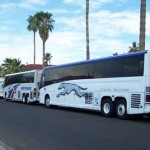 
Eleven busloads of Los Angeles pro-immigrant activists arrived in Phoenix to show their opposition to Senate Bill 1070, Thursday, July 29, 2010. (Photo by KTAR)
