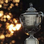 The Wanamaker Trophy sits on the first tee as the sun sets during the first round of the PGA Championship golf tournament Thursday, Aug. 12, 2010, at Whistling Straits in Haven, Wis. (AP Photo/Charlie Riedel)