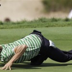Camilo Villegas of Columbia lines up a putt on the first hole during the first round of the PGA Championship golf tournament Thursday, Aug. 12, 2010, at Whistling Straits in Haven, Wis. (AP Photo/Jae C. Hong)