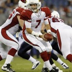 Arizona Cardinals quarterback Matt Leinart (7) hands in the ball off in the first quarter of a preseason NFL football game against the Tennessee Titans on Monday, Aug. 23, 2010, in Nashville, Tenn. (AP Photo/Wade Payne)