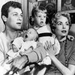 Tony Curtis and Janet Leigh are shown with their daughters Kelly, 2 1/2, and newborn Jamie Lee in Hollywood, Ca., in this Jan. 16, 1959 file photo. Curtis died Wednesday Sept. 29, 2010 at his Las Vegas area home of a cardiac arrest at 85 according to the Clark County, Nev. coroner. (AP Photo, File)
