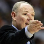 Denver Nuggets head coach George Karl argues with the referee as they play the Phoenix Suns during the first quarter of an NBA basketball game in Denver, Sunday, Nov. 28, 2010. (AP Photo/Barry Gutierrez)