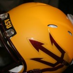 The new Arizona State gold football helmet was shown off on Tuesday, April 12, 2011 in Tempe, Ariz. (Tyler Bassett/ArizonaSports.com)