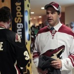 Potential Phoenix Coyotes owner Mathew Hulsizer walks the concourse at Jobing.com Arena wearing an Ilya Bryzgalov jersey after the first period on Game 4 of a first-round NHL hockey Stanley Cup playoffs series between the Coyotes and the Detroit Red Wings on Wednesday, April 20, 2011, in Glendale, Ariz. (AP Photo/The Arizona Republic, Pat Shannahan)