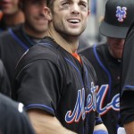 New York Mets' David Wright watches the replay of his second home run of the game against the Arizona Diamondbacks, in the fourth inning of a baseball game in New York, Sunday, April 24, 2011. (AP Photo/Paul J. Bereswill)
