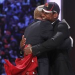 LSU cornerback Patrick Peterson, right, hugs NFL commissioner Roger Goodell after he was selected as the fifth overall pick by the Arizona Cardinals in the first round of the NFL football draft at Radio City Music Hall Thursday, April 28, 2011, in New York. (AP Photo/Jason DeCrow)