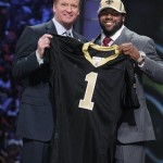 Alabama running back Mark Ingram poses for photographs with NFL commissioner Roger Goodell after he was selected as the 28th overall pick by the New Orleans Saints in the first round of the NFL football draft at Radio City Music Hall on Thursday, April 28, 2011, in New York. (AP Photo/Jason DeCrow)