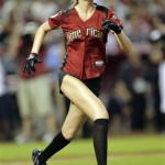 Model Kate Upton runs the bases during the All Star Celebrity Softball game Sunday, July 10, 2011, in Phoenix. (AP Photo/Matt York)