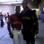 Cardinals WR Larry Fitzgerald, right, with MLB Hall of Famer Rickey Henderson. (@LarryFitzgerald)