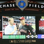Former Diamondback Luis Gonzalez being interviewed by MLB's Chris Rose at the All Star Celebrity Softball Game (Tyler Bassett/ArizonaSports.com)