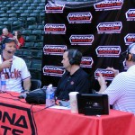Diamondbacks president and CEO Derrick Hall chats with Doug Franz 
and Ron Wolfley on Arizona Sports 620. (Photo by Vince 
Marotta/Arizona Sports)