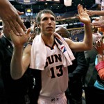 Phoenix Suns' Steve Nash leaves the court 
after 
an NBA basketball game against the San 
Antonio 
Spurs, Wednesday, April 25, 2012, in Phoenix. 
This was Nash's final game for the Suns. 
(AP Photo/Matt York)