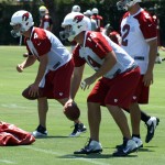 John Skelton and Kevin Kolb are about to snap 
the ball at Day 2 of Cardinals OTAs. (Adam 
Green/Arizona Sports)