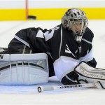 Los Angeles Kings goalie Jonathan Quick blocks 
a shot by the Phoenix Coyotes during the first 
period of Game 3 of the NHL hockey Stanley Cup 
Western Conference finals, Thursday, May 17, 
2012, in Los Angeles. (AP Photo/Mark J. 
Terrill)