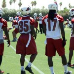 Receivers Andre Roberts, Early Doucet, LaRon 
Byrd and Jaymar Johnson watch during OTAs 
Thursday, June 7. (Adam Green/Arizona Sports)