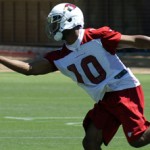 Receiver DeMarco Sampson can't make the catch 
during OTAs Thursday, June 7. (Adam 
Green/Arizona Sports)