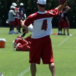 Kevin Kolb throws a pass during morning 
minicamp Wednesday, June 13. (Craig 
Grialou/Arizona Sports)