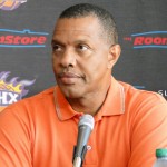 Suns head coach Alvin Gentry answers questions 
from the media at Kendall Marshall's 
introductory press conference. (Photo: Vince 
Marotta/Arizona Sports)