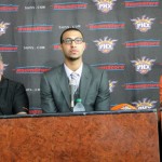 Suns president Lon Babby, point guard Kendall 
Marshall and head coach Alvin Gentry answer 
questions from the media Friday, June 29. 
(Photo: Vince Marotta/Arizona Sports)